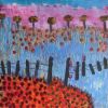 Garden colour flowers fence painting small canvas